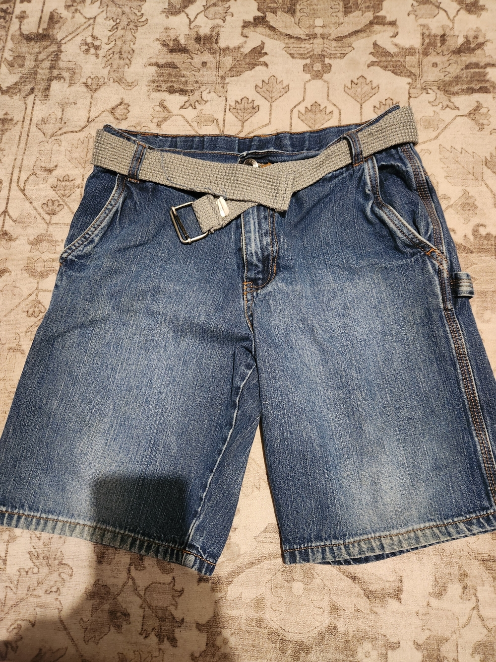 Faded Glory Blue Denim Jean Shorts with Gray Webbing Belt
